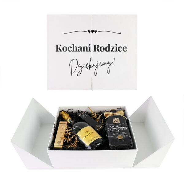 Personalizowany Wedding Box z podziękowaniami dla rodziców z Prosecco i Whisky