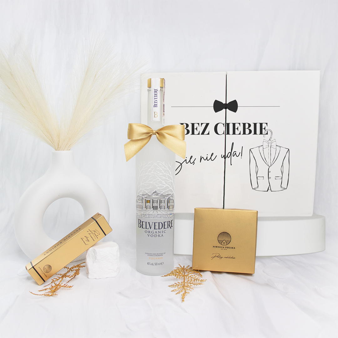 Wedding Box z prośbą o świadkowanie dla niego i wódką Belvedere